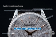 Jaeger-LECoultre Master Control Miyota 9015 Automatic Steel Case with Diamonds Dial Stick Markers and Black Leather Strap