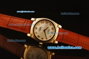 Rolex Cellini Swiss Quartz Yellow Gold Case with White MOP Dial and Brown Leather Strap-Roman Markers