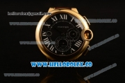 Cartier Ballon Bleu De Chrono Swiss Valjoux 7750 Automatic Yellow Gold Case with Black Dial Roman Numeral Markers and Genuine Leather Strap