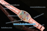 Franck Muller Cintree Curvex Swiss Quartz Steel/Diamonds Case with Pink Leather Strap and Diamonds Dial