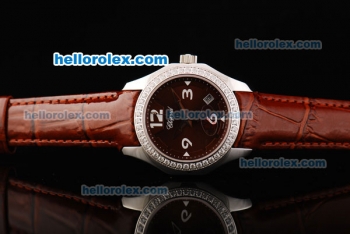 Chopard Happy Sport Swiss Quartz Brown Dial with Diamond Bezel and Brown Leather Strap