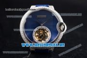 Cartier Ballon Bleu de Cartier Flying Tourbillon Swiss Tourbillon Manual Winding Steel Case with Blue Dial and Blue Leather Strap