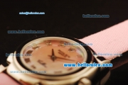 Rolex Cellini Swiss Quartz Steel Case with Pink MOP Dial and Roman Markers-Pink Leather Strap