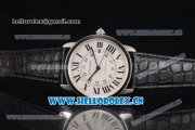Cartier Rotonde De Tourbillon Swiss ETA 2892 Automatic Steel Case with White Dial and Roman Numeral Markers Black Leather Strap Cartier Rotonde De Tourbillon Swiss ETA 2892 Automatic Steel Case with White Dial and Roman Numeral Markers Black Leather Strap