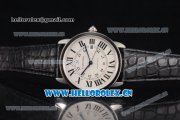 Cartier Rotonde De Tourbillon Swiss ETA 2892 Automatic Steel Case with White Dial and Roman Numeral Markers Black Leather Strap