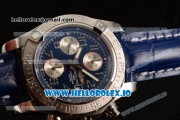 Breitling Super Avenger II 7705 Automatic Steel Case with Blue Dial Arabic Numeral Markers and Genuine Leather Strap (GF)