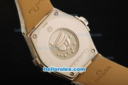 Omega Constellation Quartz Movement Steel Case with Diamond Bezel and White Leather Strap