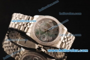 Rolex Datejust Swiss ETA 2836 Automatic Full Steel with Diamond Bezel and Green MOP Dial-Silver Roman Markers