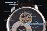 Patek Philippe Complications ST22 Automatic Steel Case with Black Leather Strap Black Markers and Black Dial