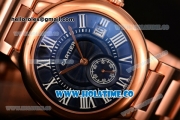 Cartier Rotonde De Miyota Quartz Rose Gold Case/Bracelet with Blue Dial and White Roman Numeral Markers