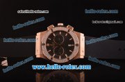 Hublot Classic Fusion Chronograph Miyota Quartz Rose Gold Case - Diamond Bezel with Grey Dial and Black Rubber Strap - 7750 Coating