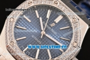 Audemars Piguet Royal Oak 41MM Asia Automatic Steel Case with Blue Grids Dial Diamonds Bezel and Stick Markers