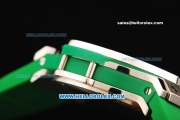 Hublot Big Bang Chronograph Miyota Quartz Movement White Dial with Green Markers and Diamond Bezel - Green Rubber Strap