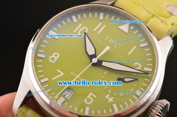 IWC Big Pilot's Power Reserve Asia ST20 Automatic Steel Case with Green Dial and Green Leather Strap - 7750 Coating - Click Image to Close