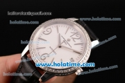 Vacheron Constantin Patrimony Swiss ETA 2824 Automatic Steel Case with Black Leather Strap White Dial and Diamond Bezel