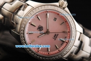 Tag Heuer Link 200 Meters Swiss Quartz Movement Full Steel with Pink Dial and Diamond Bezel-Lady Model