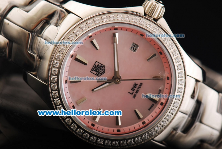 Tag Heuer Link 200 Meters Swiss Quartz Movement Full Steel with Pink Dial and Diamond Bezel-Lady Model - Click Image to Close