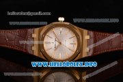 Audemars Piguet Royal Oak 41 Clone AP Calibre 3120 Automatic Yellow Gold Case with White Dial Stick Markers and Brown Leather Strap (BP)