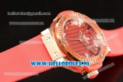 Hublot Big Bang Tutti Japanese Miyota Quartz Rose Gold Case with Red Dial Stick Markers and Red Rubber Strap