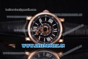 Cartier Rotonde de Cartier Astrotourbillon Asia 2813 Automatic Rose Gold Case with Black Dial Roman Numeral Markers and Black Leather Strap