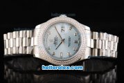 Rolex Day Date II Automatic Movement Full Steel with Double Row Diamond Bezel with Diamond Markers and Light Blue Dial