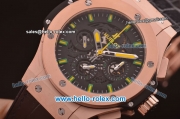 Hublot Aero Bang Niemeyer Swiss Valjoux 7750 Automatic Movement Rose Gold Case with Black Skeleton Dial and Green/Yellow Markers/Hands