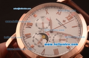 Vacheron Constantin Automatic Rose Gold Case with Silver Dial and Brown Leather Strap