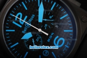 Bell & Ross BR 03-94 Quartz Movement PVD Case with Black Dial and Blue Marker-Black Rubber Strap