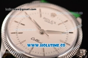 Rolex Cellini Time Asia 2813 Automatic Steel Case with White Dial Green Leather Strap and Stick Markers
