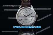 Rolex Cellini Clone Rolex 3132 Automatic Steel Case with Silver Dial Brown Leather Strap - (BP)