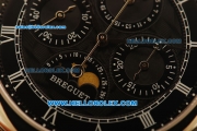 Breguet Moon Phase Lemania Manual Winding Working Chronograph Steel Case with Black Dial and Leather Strap