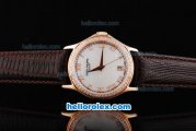 Patek Philippe Calatrava Swiss ETA 2836 Automatic Movement Rose Gold Case with Diamonds Bezel with Rose Gold Roman Numeral Markers and Brown Leather Strap