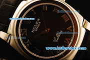 Rolex Cellini Swiss Quartz Steel Case with Black Dial and Black Leather Strap-Roman Markers