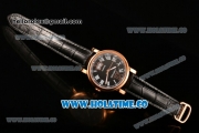 Cartier Rotonde De Miyota Quartz Rose Gold Case with Black Dial Leather Strap and White Roman Numeral Markers