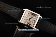 Franck Muller Master Square Swiss ETA 2824 Automatic Movement Steel Case with White Dial and Black Leather Strap