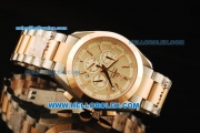 Omega Seamaster Planet Ocean Chronograph Miyota Quartz Movement Steel Case with Rose Gold Bezel and Two Tone Strap