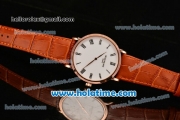 Patek Philippe Calatrava Miyota OS2035 Quartz Rose Gold Case with Roman Numeral Markers White Dial and Brown Leather Strap