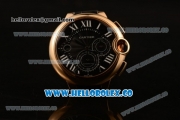 Cartier Ballon Bleu De Chrono Swiss Valjoux 7750 Automatic Rose Gold Case with Black Dial Roman Numeral Markers and Genuine Leather Strap