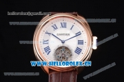 Cartier Cle de Cartier Tourbillon Asia Automatic Rose Gold Case with White Dial Roman Numeral Markers and Brown Leather Strap