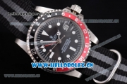 Rolex GMT-Master Asia 2813 Automatic Steel Case with Black Dial Black/Grey Nylon Strap and Red/Black Bezel