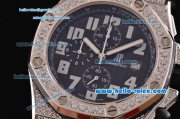 Audemars Piguet Royal Oak Offshore Chronograph Miyota OS10 Quartz Steel Case with White Numeral Markers Diamond Bezel and Black Dial