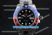 Rolex GMT-Master II Clone Rolex 3186 Automatic Stainless Steel Case/Bracelet with Black Dial and White Markers Red/Blue Bezel (BP)