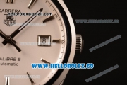 Tag Heuer Carrera Calibre 5 wiss ETA 2824 Automatic Steel Case with White Dial Stick Markers and Brown Leather Strap