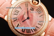 Cartier ballon bleu de Cartier Swiss Quartz Movement Rose Gold Case with Pink MOP Dial and Diamond Bezel-Pink Leather Strap