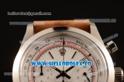 Rolex Explorer Chronograph Miyota OS20 Quartz Steel Case with White Dial and Brown Leather Strap