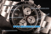 Rolex Daytona Vintage Chrono Miyota OS20 Quartz Steel Case/Bracelet with Stick Markers and Black Dial