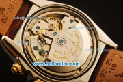 Breitling Chronomat Evolution Swiss Valjoux 7750 automatic Two Tone Case with White Dial and Brown Leather Strap