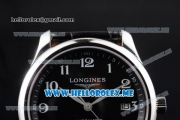 Longines Master Power Reserve Swiss ETA 2824 Automatic Steel Case with Black Dial and Black Leather Strap Arabic Numeral Markers