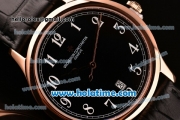 Vacheron Constantin Historiques Chronometre Royal 1907 Miyota Quartz Rose Gold Case with Black Leather Strap Arabic Numeral Markers and Black Dial