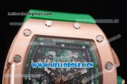 Richard Mille RM011-FM Asia ST25 Automatic Rose Gold Case with Skeleton Dial Arabic Numeral Markers and Green Rubber Strap